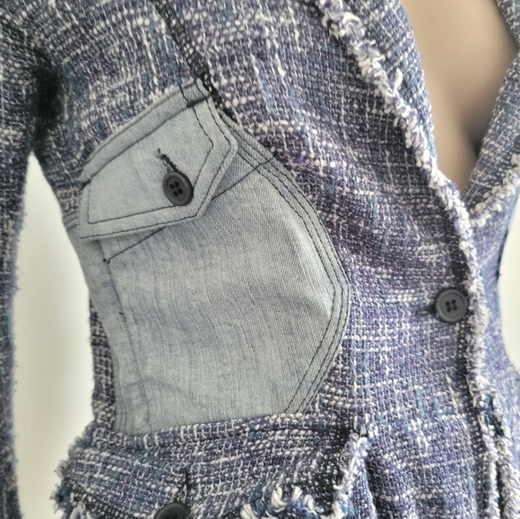 Fitted Textured Blazer with Frayed Edges - Picture 7 of 16